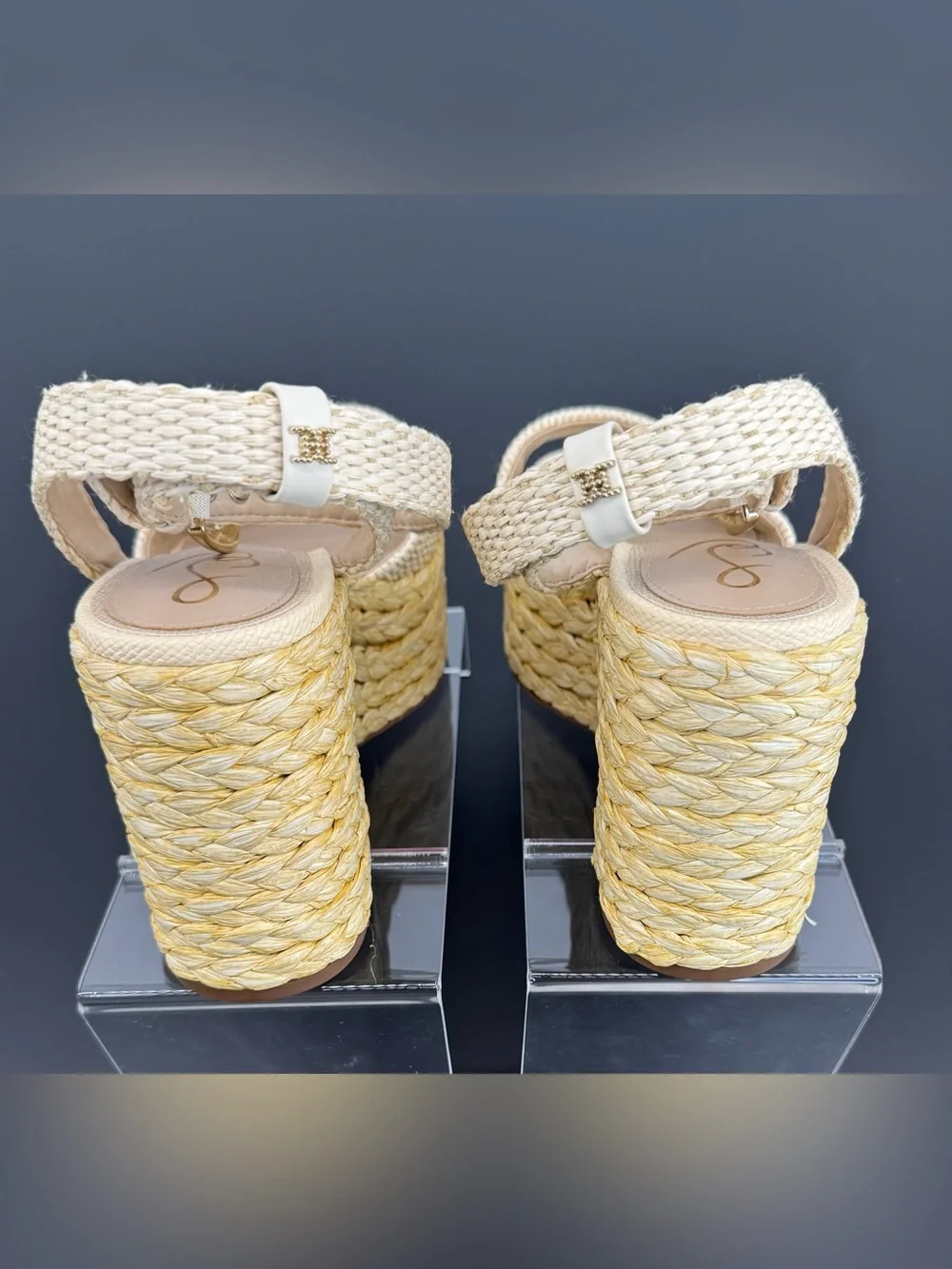 Sam Edelman Ivory Woven Espadrille Platform Wedge Sandals Size 9